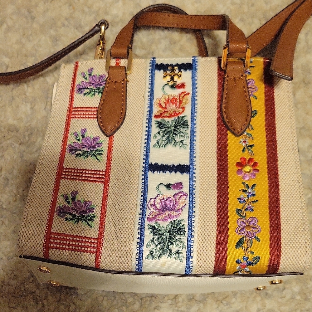 Tory Burch Embroidered Multicolor Tote Bag